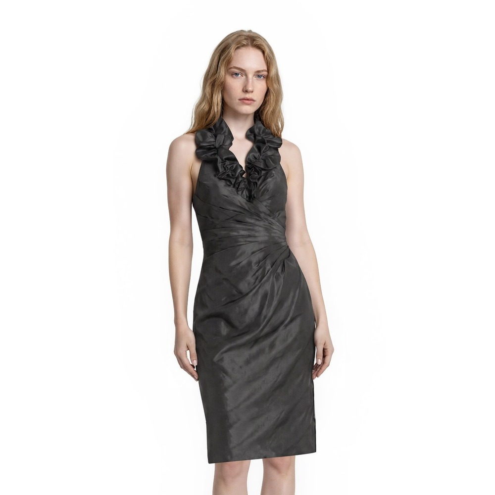 Sarah Danielle Cocktail Dress Women's Size 8 Gunmetal Gray Ruffle Halter Pleated